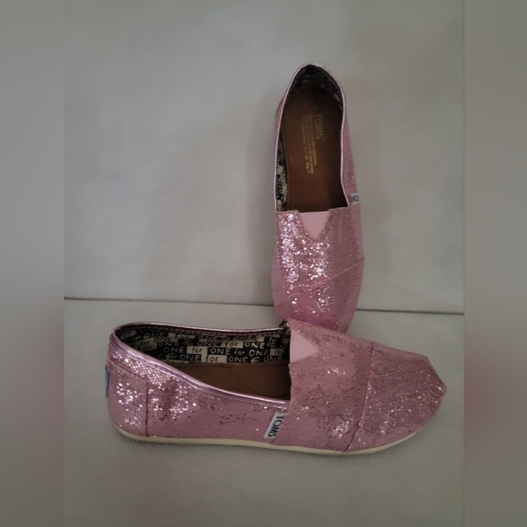 *YOUTH TOMS PINK SPARKLE FLATS SHOES (sz - Youth 3) - Picture 2 of 7